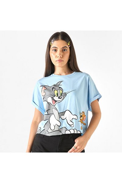 SP Characters Tom and Jerry Print T-shirt with Crew Neck and Short Sleeves