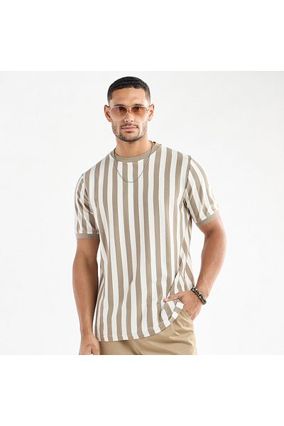 FAV Striped Crew Neck T-shirt with Short Sleeves