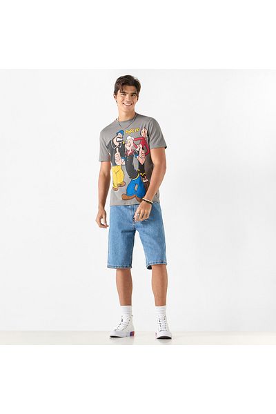 SP Characters Popeye Print Crew Neck T-shirt with Short Sleeves