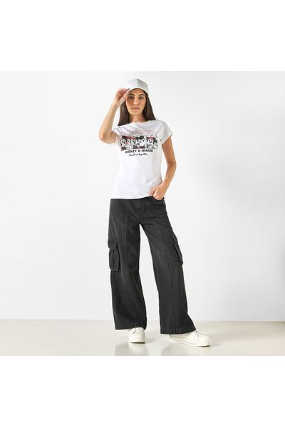 SP Characters Mickey And Minnie Mouse Print T-shirt With Short Sleeves