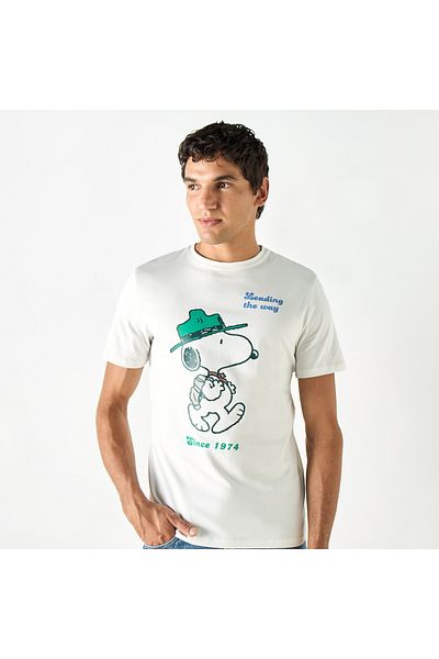 SP Characters Peanuts Print T-shirt with Crew Neck and Short Sleeves