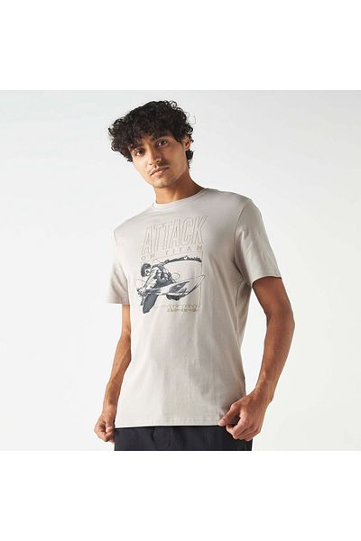 SP Characters Attack on Titan Print Crew Neck T-shirt with Short Sleeves