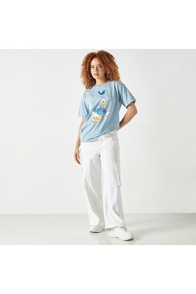 SP Characters Donald Duck Print Crew Neck T-shirt with Short Sleeves