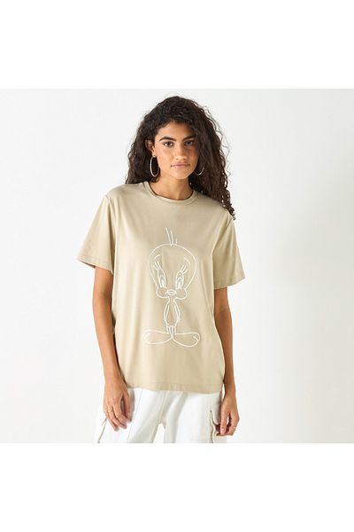 SP Characters Tweety Detail Crew Neck T-shirt with Short Sleeves
