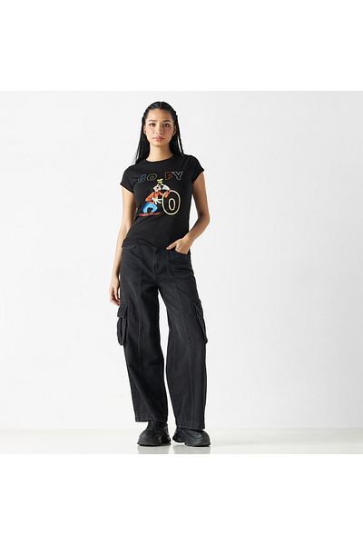SP Characters Goofy Print T-shirt With Crew Neck And Cap Sleeves