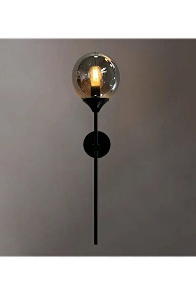 burenze Modern Tasarım Pilli Aplik 1 Adet Tak Çalıştır Duvar Füme Camlı Aplik Siyah