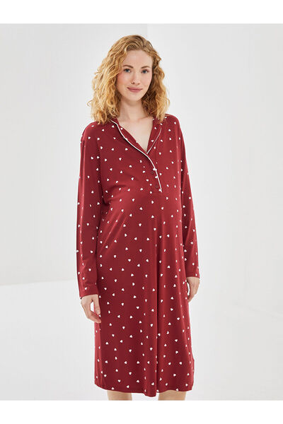 LC Waikiki Shirt Collar Polka Dot Maternity Nightgown