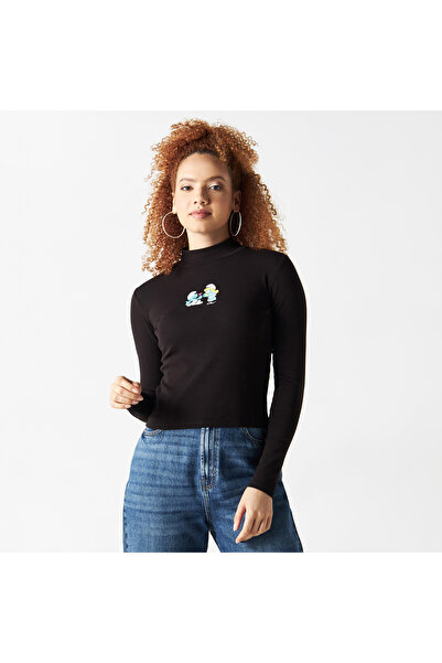 SP Characters تي شيرت بطبعة السنافر وياقة عالية وأكمام طويلة