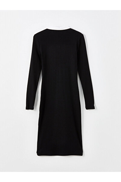 LC Waikiki LCW Comfort Siyah Gömlek Yaka Dokulu Kadın Elbise