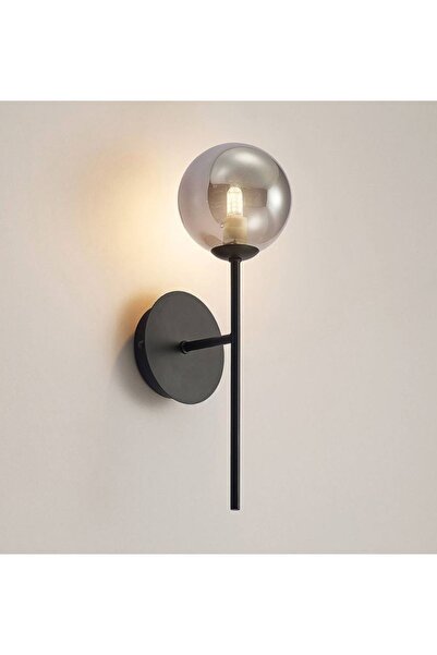 burenze Modern Tasarım Pilli Aplik 1 Adet Tak Çalıştır Duvar Füme Camlı Aplik Siyah