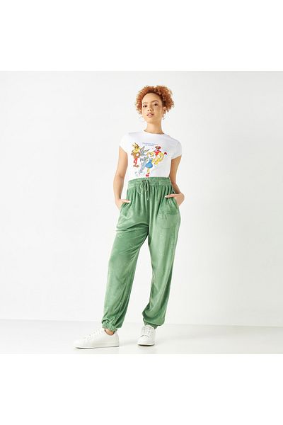SP Characters Looney Tunes Print T-shirt with Crew Neck and Cap Sleeves
