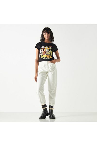 SP Characters Garfield Print Crew Neck T-shirt with Short Sleeves