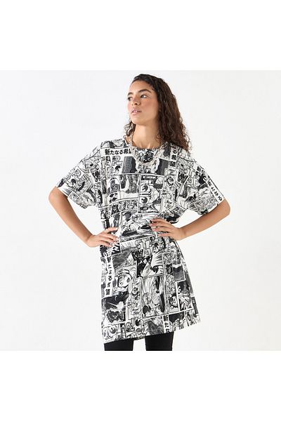 SP Characters All-Over Star Wars Print Longline T-shirt with Short Sleeves
