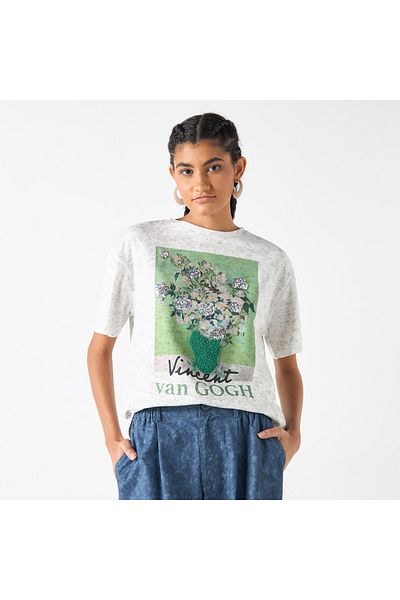 SP Characters Vincent Van Gogh Print T-shirt with Short Sleeves