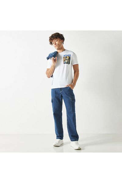 SP Characters Atari Print Crew Neck T-shirt with Short Sleeves