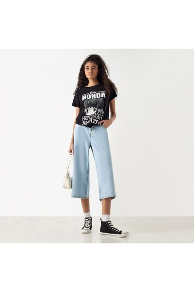 SP Characters Fruits Basket Tohru Honda Print T-shirt with Crew Neck and Short Sleeves