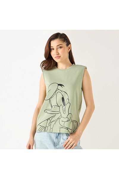 SP Characters Donald Duck Print Sleeveless T-shirt With Crew Neck