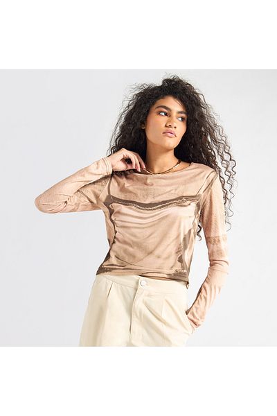 FAV Printed Crew Neck T-shirt with Long Sleeves