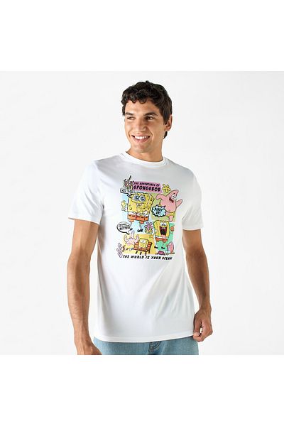 SP Characters SpongeBob Print T-shirt with Crew Neck and Short Sleeves