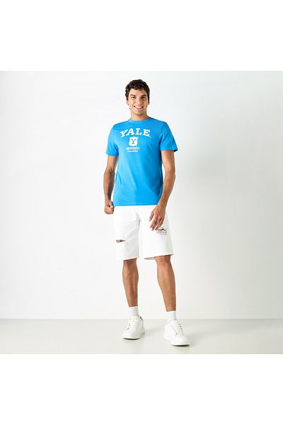 SP Characters Varsity Print Crew Neck T-shirt with Short Sleeves