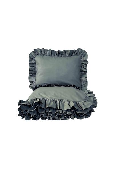 MundoLindo Set cuvertură pilota cu volane Albastru/gri Single 2 buc 160 X 220 Cm