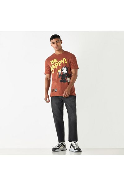 SP Characters Felix the Cat Print T-shirt with Crew Neck and Short Sleeves
