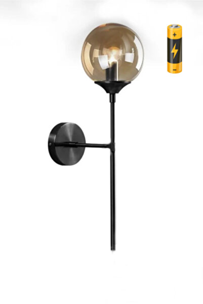 burenze Modern Tasarım Pilli Aplik 1 Adet Tak Çalıştır Duvar Füme Camlı Aplik Siyah