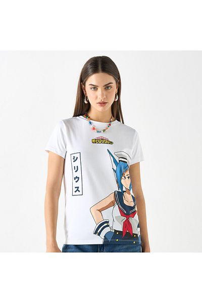 SP Characters Anime Print Crew Neck T-shirt with Short Sleeves