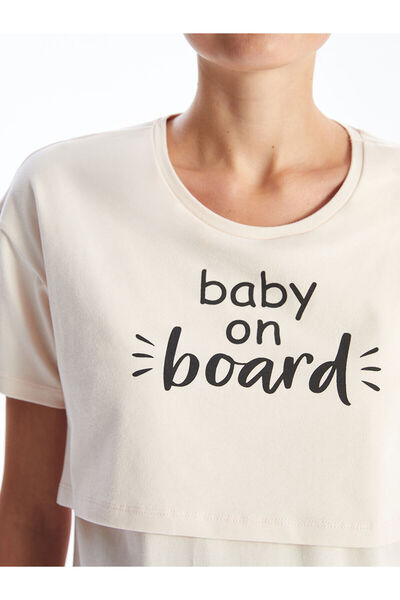 LC Waikiki Pembe Bisiklet Yaka Baskılı Hamile Pijama Takımı