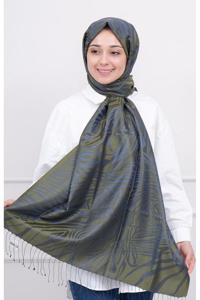 ipekevi Zebra Jacquard Print Silk Shawl 05139 Walnut Green