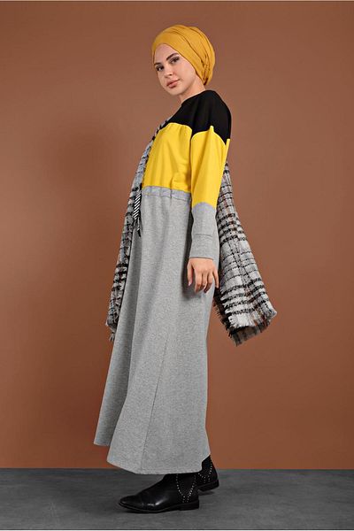 TRENDTESETTÜR Γυναικείο κίτρινο (ΚΙΤΡΙΝΟ-ΜΑΥΡΟ) Φόρεμα φόρμας με συγκεντρωμένη μέση 287