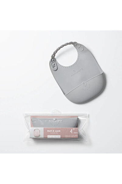 Miniware Baveta bebelusi Miniware Roll & Lock, 100% din silicon alimentar, Gri