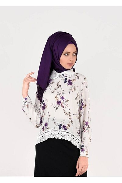 TRENDTESETTÜR Γυναικεία εκρού (EKRU-PURPLE) Μπλούζα με λουλουδάτο γιακά μωρού 2011