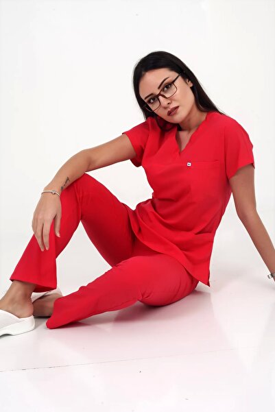 DENİZ İŞ Sea Work Women's Linda Yarasakol Pomegranate Blossom Color Scrubs Suit