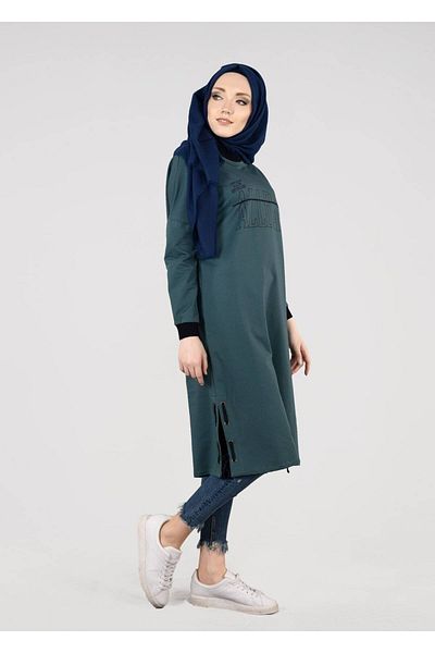 TRENDTESETTÜR Γυναικείο Πράσινο (NEFT GREEN) T 73905 Πλεκτό Hijab Τουνίκ για όλη την ημέρα
