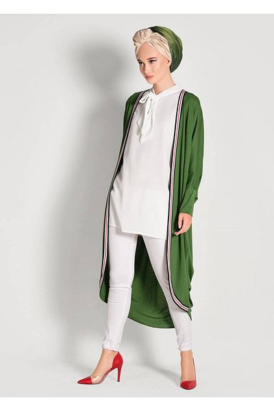 TRENDTESETTÜR Γυναικεία Πράσινη Ρίγα Λεπτομερής Casual Ζακέτα 32661