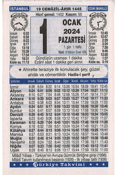 Elif Kitabevi 2. Bölge 2024 Yılı Türkiye Takvimi 365 Gün Yapraklı Duvar Takvimi Blok