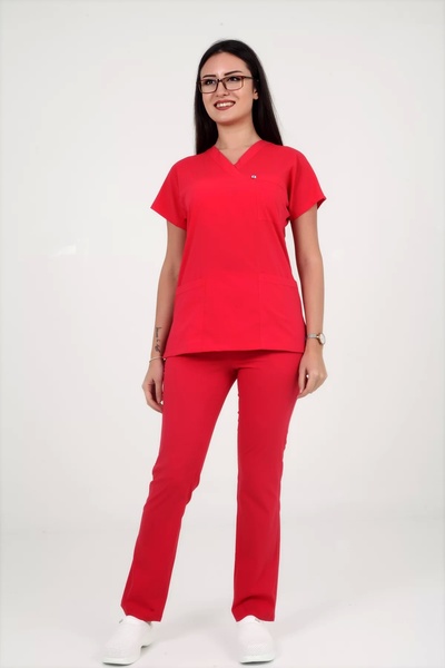 DENİZ İŞ Sea Work Women's Linda Yarasakol Pomegranate Blossom Color Scrubs Suit