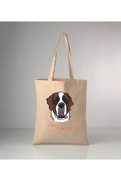 GİFTORA Our Animals St. Bernard Printed Raw Cloth Shoulder Bag 35X40 cm