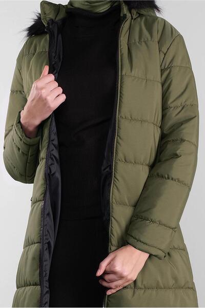 TRENDTESETTÜR Khaki Women's down Coat - Zippered and Hooded 4001