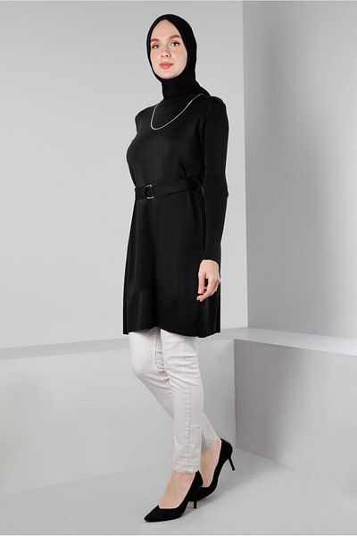 Alvina 43140 Model Belted Waist Knitwear Tunic