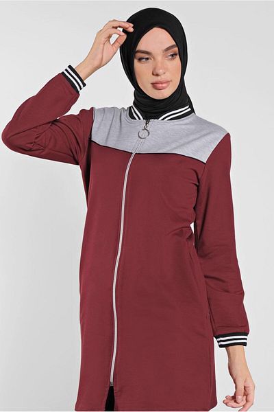 TRENDTESETTÜR Jachetă sport cu fermoar roșu Claret pentru femei 9202