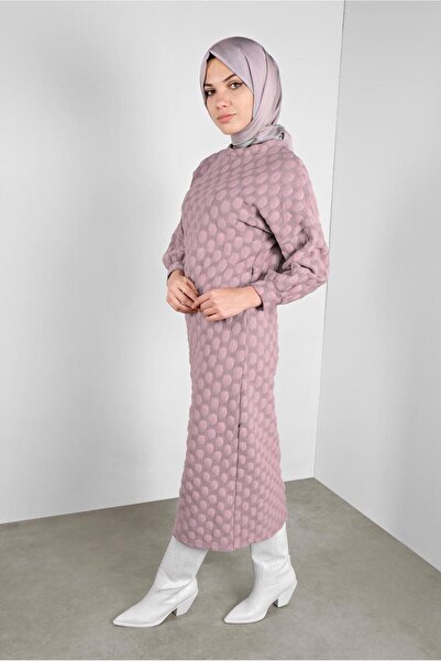 TRENDTESETTÜR Pink Rose Pompom Patterned Women's Long Tunic - 4234