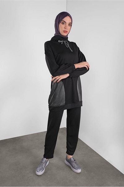TRENDTESETTÜR Women's Black Mesh Shawl Collar Trousers Suit 2446