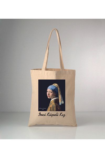 GİFTORA Girl with Pearl Earrings Printed Raw Cloth Bag 35X40 cm