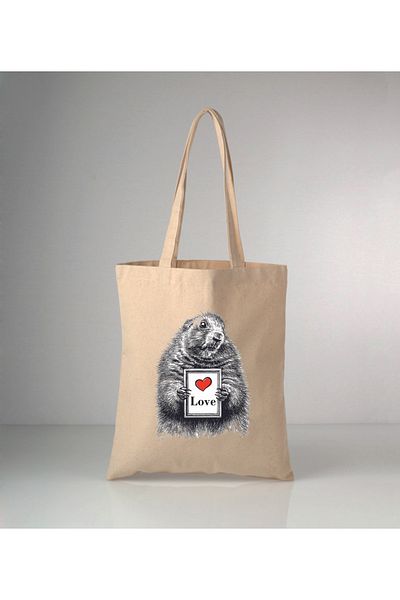 GİFTORA Love Theme Mountain Rat Printed Raw Cloth Shoulder Bag 35X40 cm