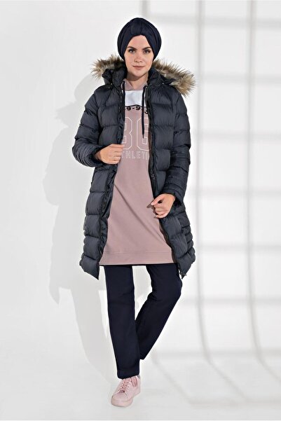 TRENDTESETTÜR Women's Navy Blue Furry Puffer Coat 1007