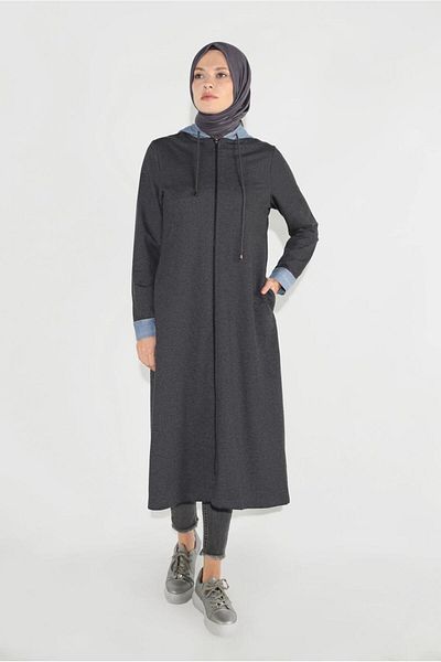 TRENDTESETTÜR Γκρι ANTHRACITE Γυναικείο μπουφάν με κουκούλα με φερμουάρ - 0729