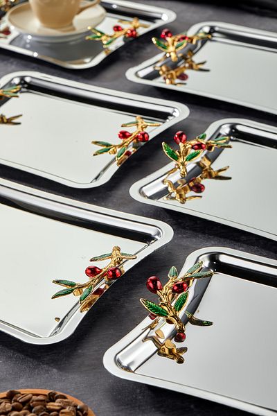 Milenay Duo Bacche Rosso - 22cm, 6 Pieces Elegante Square Series Chrome Presentation Engagement Tray