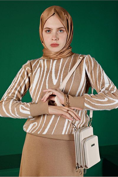 Alvina Pulover de tricotaj cu model cu gât roscat 43191
